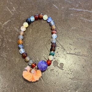 Multicolor Beaded Bracelet with Purple Accent